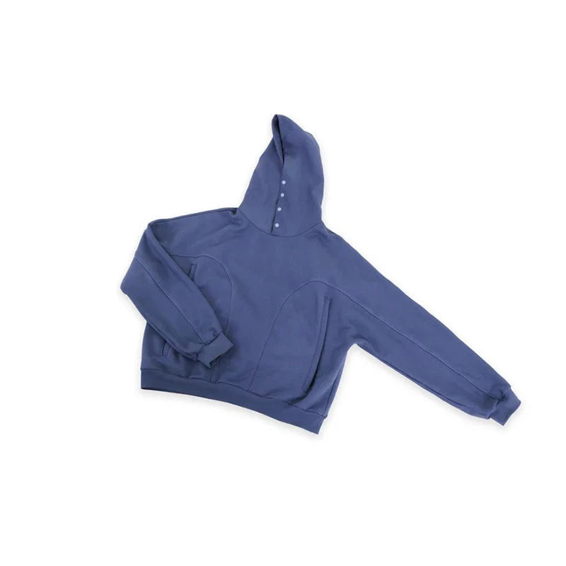 saferido Sweatshirt For Men Hooded Buttoned Oversize High Street Solid Color 2024 New Spring Summer Trendy Streetwear