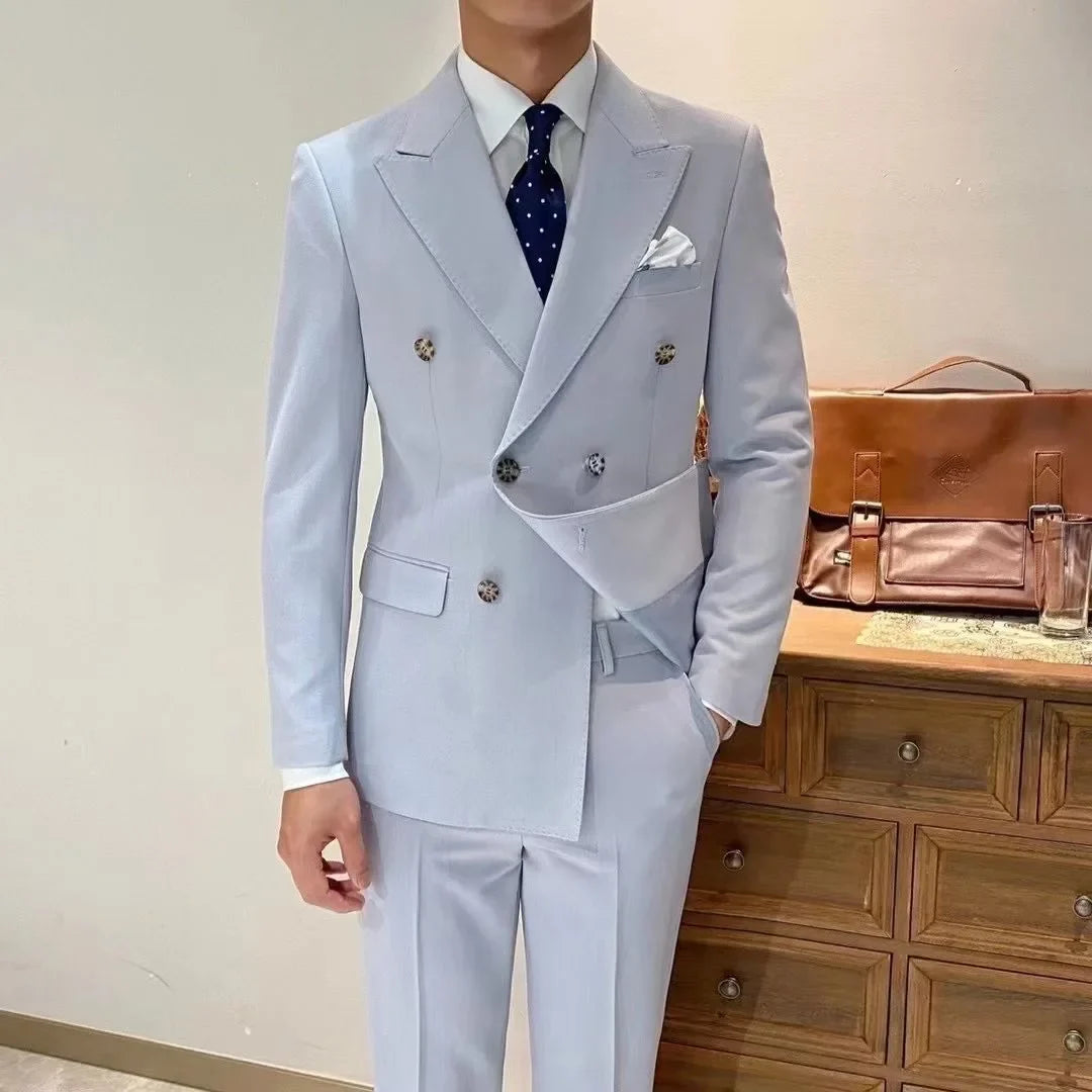 saferido British Double Breasted Formal Dress Suit Men Black Smoking Homme Mariage Suit Fashion Groom Men Suit Slim Fit Business Tuxedos