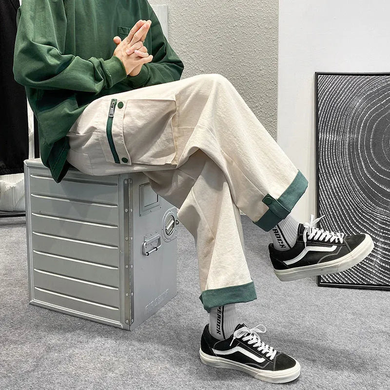 saferido Spring new cotton wide-leg men's pants with large pockets casual hip-hop overalls straight-leg pants for men men pants mens