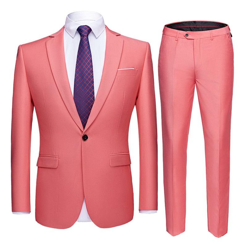 Jacket + Pants 2 Pieces Set Fashion New Men's Casual Boutique Business Dress Wedding Groom Suit Coat Blazers Trousers