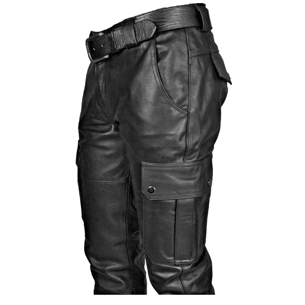 saferido 2024 New Men's Leather Pants Retro Punk Loose Casual Straight-leg Pants Autumn Winter High Street Goth Style Long Trousers