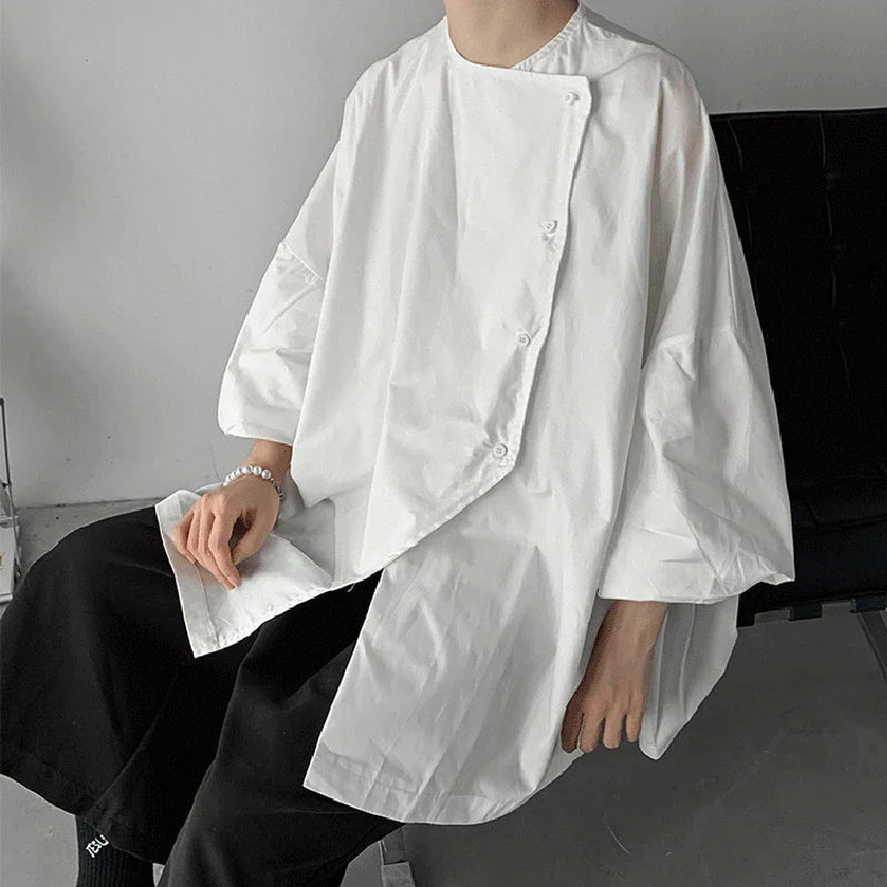 saferido Dark Style Oversize Shirt Men's Three-quarter Sleeve Top Niche Japanese Asymmetrical Profile Loose Short-sleeved Shirt