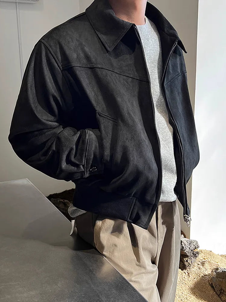 Men's Short Bomber Jackets Spring Retro Y2k Lapel Zipper Pocket Windbreaker Coats Luxury High Quality Overcoat Streetwear