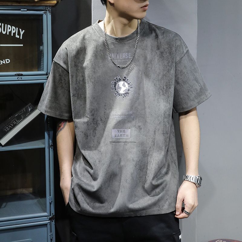 Handsome Round Neck T-Shirts Man Short Sleeve Pullovers Solid Color Vintage Spring Summer Thin Streetwear Men's Clothing Loose