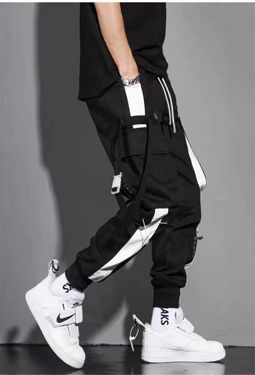 Classic Streetwear Casual Men Ribbons Harem Jogging Pants Male Slim Fit Spring Cargo Pants Multi-Pockets Women Trousers Jo