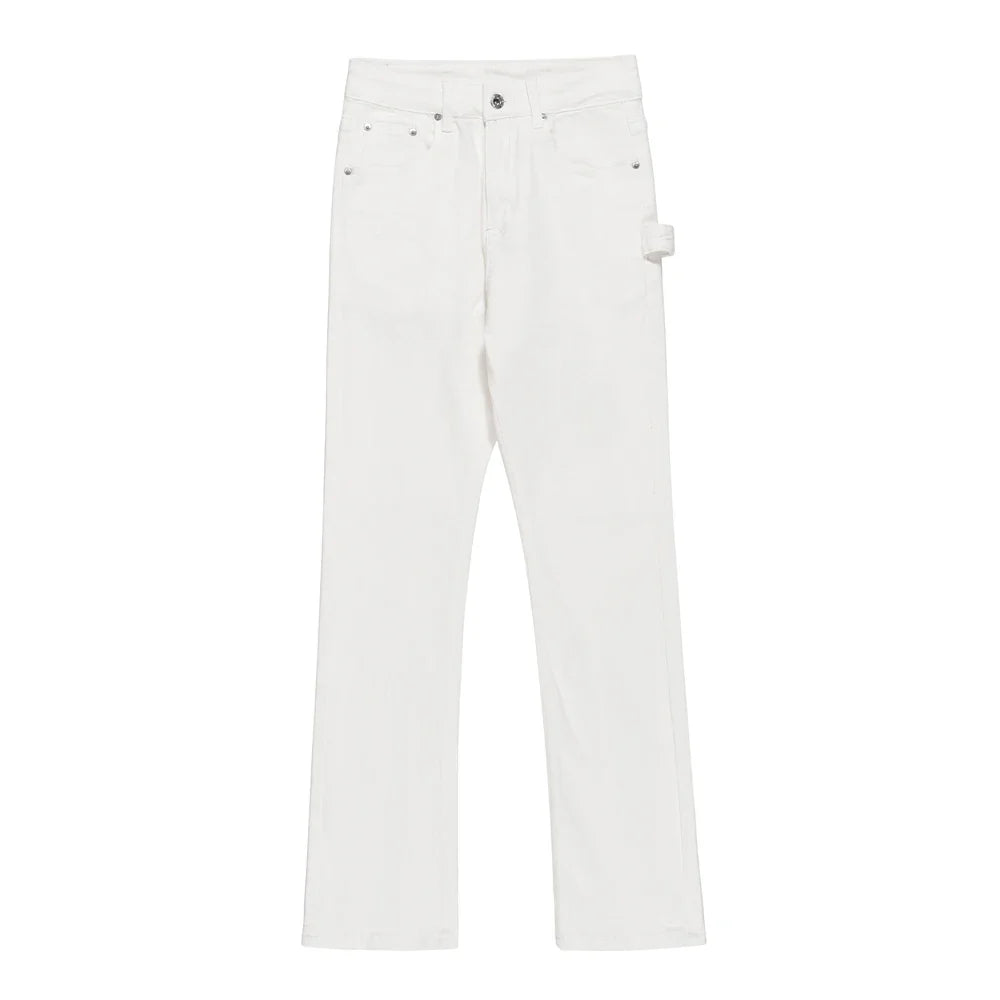 Black Fit Jeans for Men Y2k Street Summer Slim Casual Flared Trousers Streetwear Fashion Autumn Cool Relegion Skinny Denim Pants