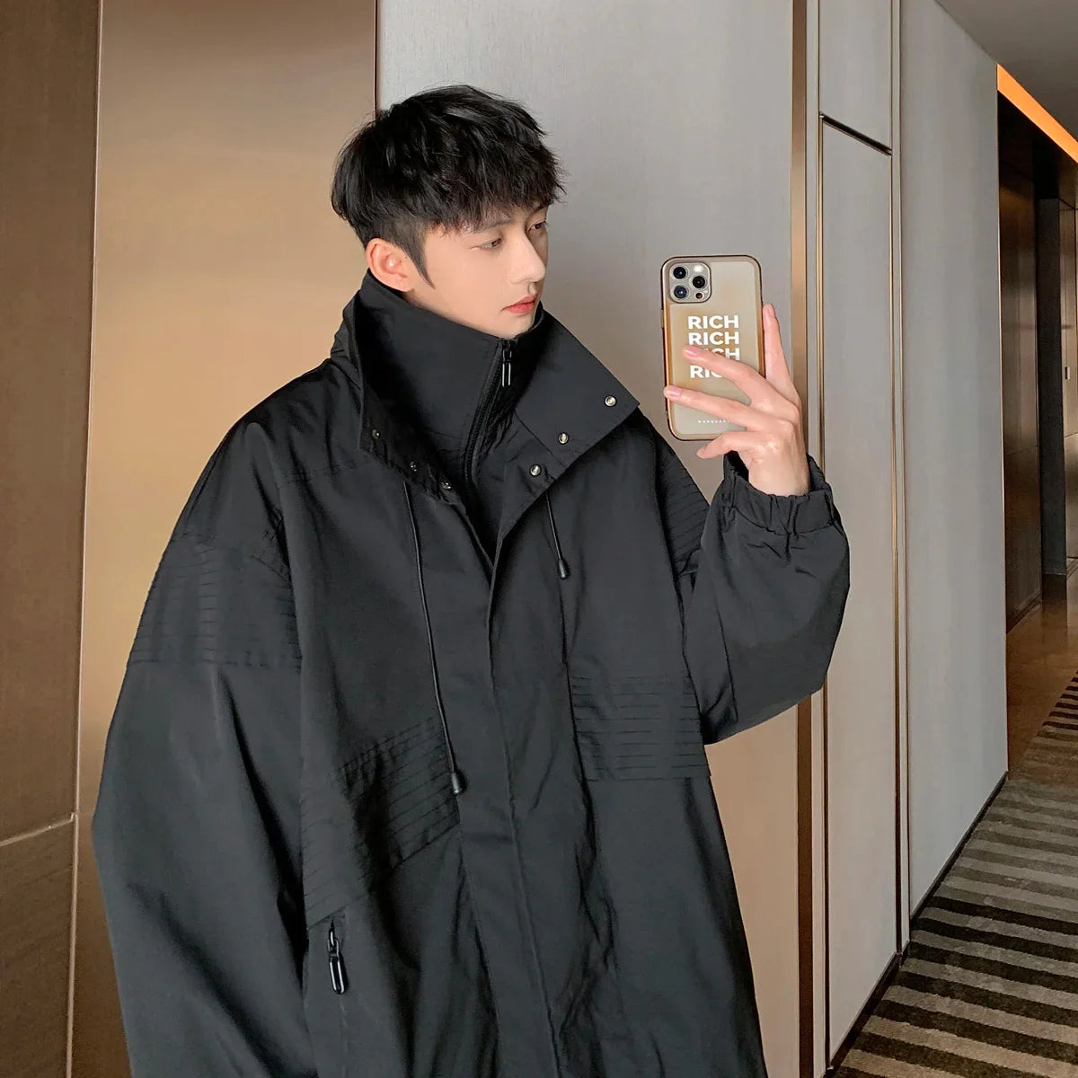 saferido Vintage American style trench coat Men's dark department Men's senior sense fake two-piece jacket outdoor mountaineering coat