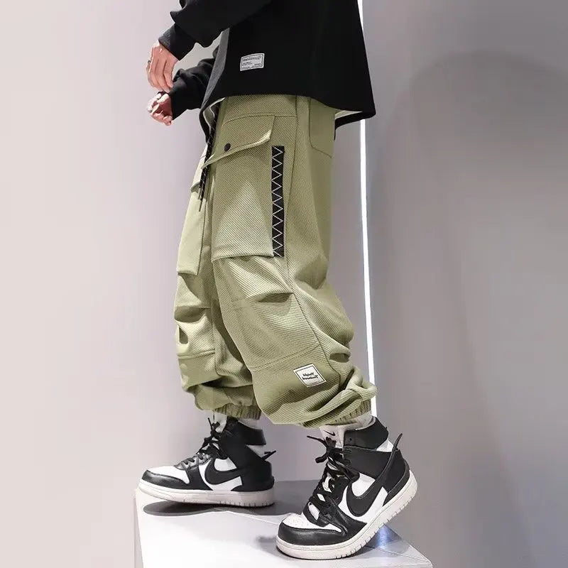 saferido Korean Cargo Pants Men Japanese Streetwear Oversize Sweatpants Harajuku Casual Joggers Kpop Trendy Trousers Hip Hop