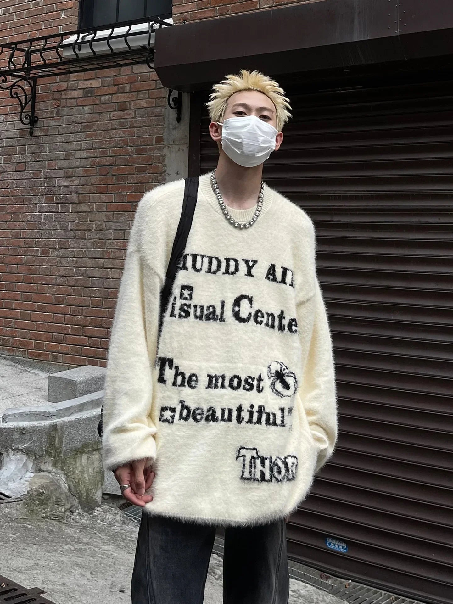 saferido Sweater Vintage Soft Glutinous Imitation Mink Wool Sweater Knitted Sweater Oversize Couple Fashion Autumn and Winter New Top Hip Hop