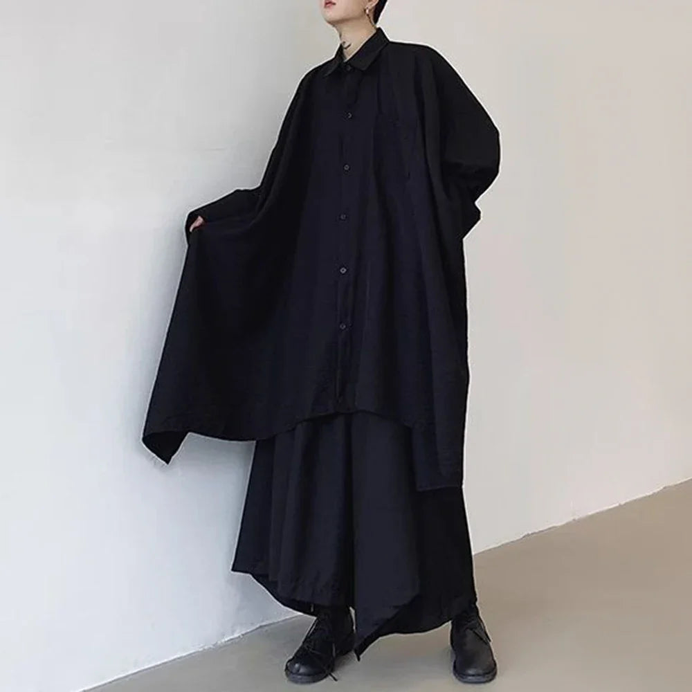 saferido Mens Harajuku Irregular Shirt 2024 Spring New Fashion Goth Handsome Loose Oversized Lapel Fashion Long Sleeve Cloak Unisex
