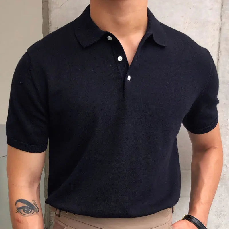 saferido Summer Simple Solid Color Casual Slim Lapel Polo Knit Breathable Polo Camisa Hombre British Men's Shirt Mannen Polo