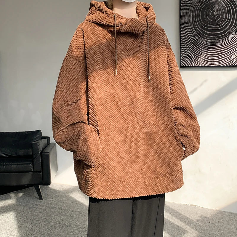 saferido Harajuku Corduroy Hoodies Men High Quality Streetwear Loose Y2k Hip Hop Hooded Sweatshirts Couple Clothing Female Pullovers