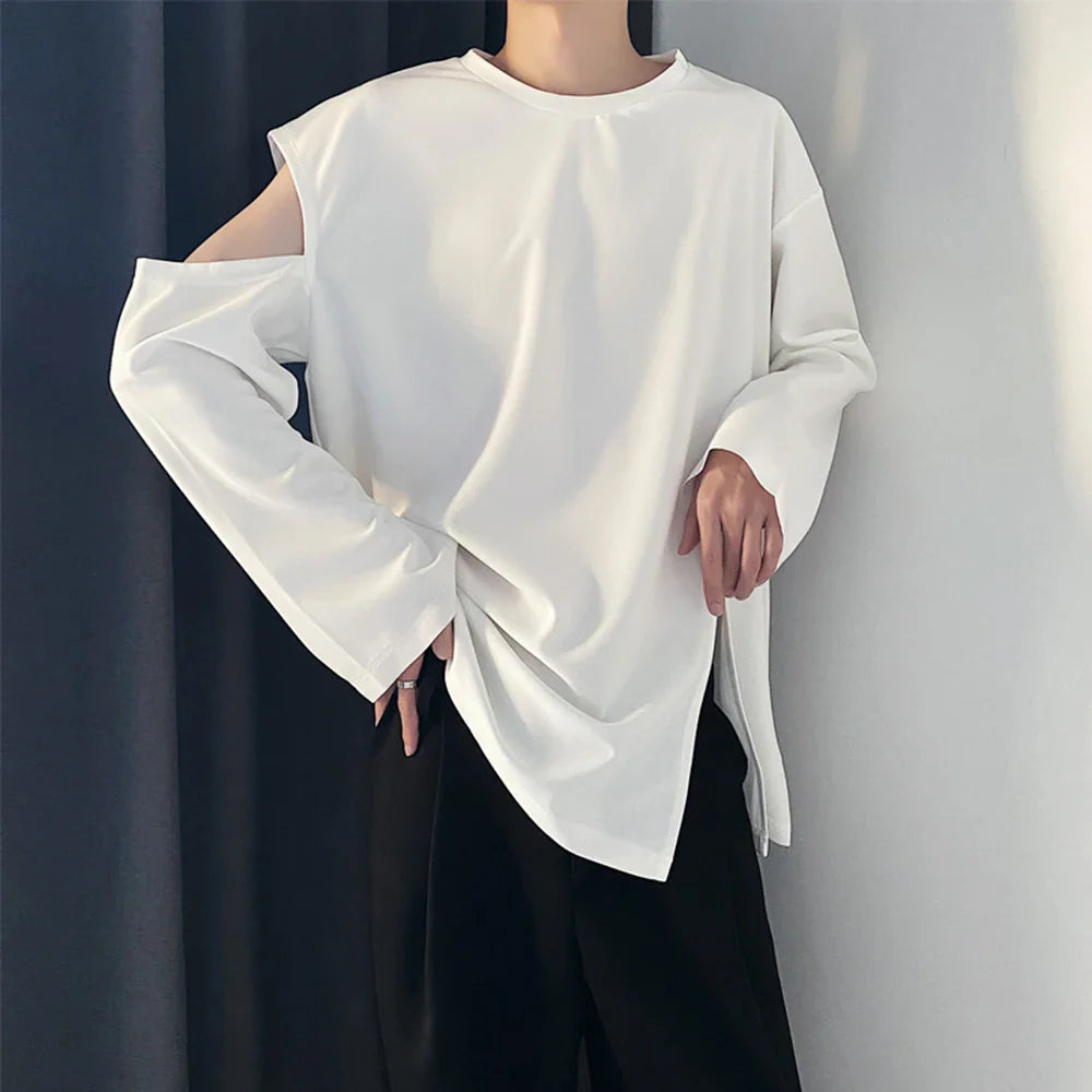 saferido Men's T Shirt Spring Autumn Tops Tees White Black Fashion T-shirt O-Neck Solid Long Sleeve Tops 2024 Streetwear Korean Clothing
