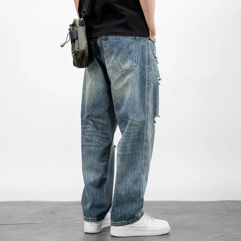 saferido Wide Leg Men's Jeans Loose Baggy Trousers with Pockets Male Cowboy Pants Luxury Japanese Street Style Original Classic Kpop Soft
