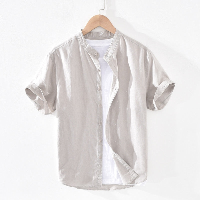 Cotton Linen Shirts For Men Casual Short Sleeve Tops Oversize Solid White Turn-Down Collar Tee Male Summer Vacation Clothing