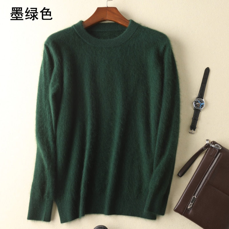 Men's 100% pure Mink Cashmere Sweater O-Neck Pullovers Knit Large Size Mink Sweater Winter New Tops Long Sleeve High-End Jumpers