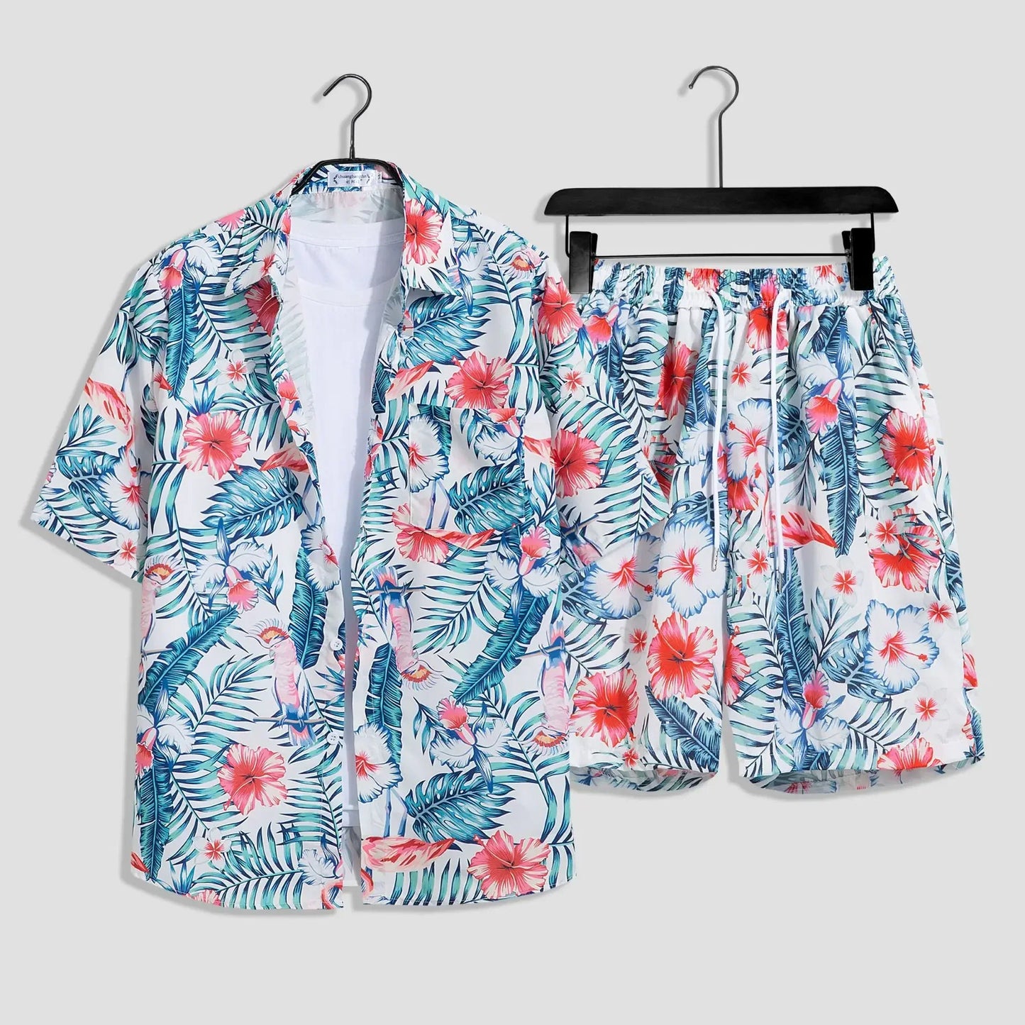 Mens Fashion Print Sets Short Sleeve Shirt+Shorts 2Pcs Suit Loose Summer Casual Beachwear Male Vacation Hawaiian Outfits