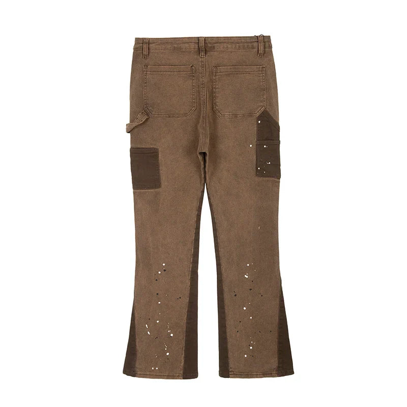 saferido Splash Ink Painted Washed Micro Elastic Denim Logging Pants Men's Patchwork Baggy Y2K Jeans Oversized Casual Cargo Trousers
