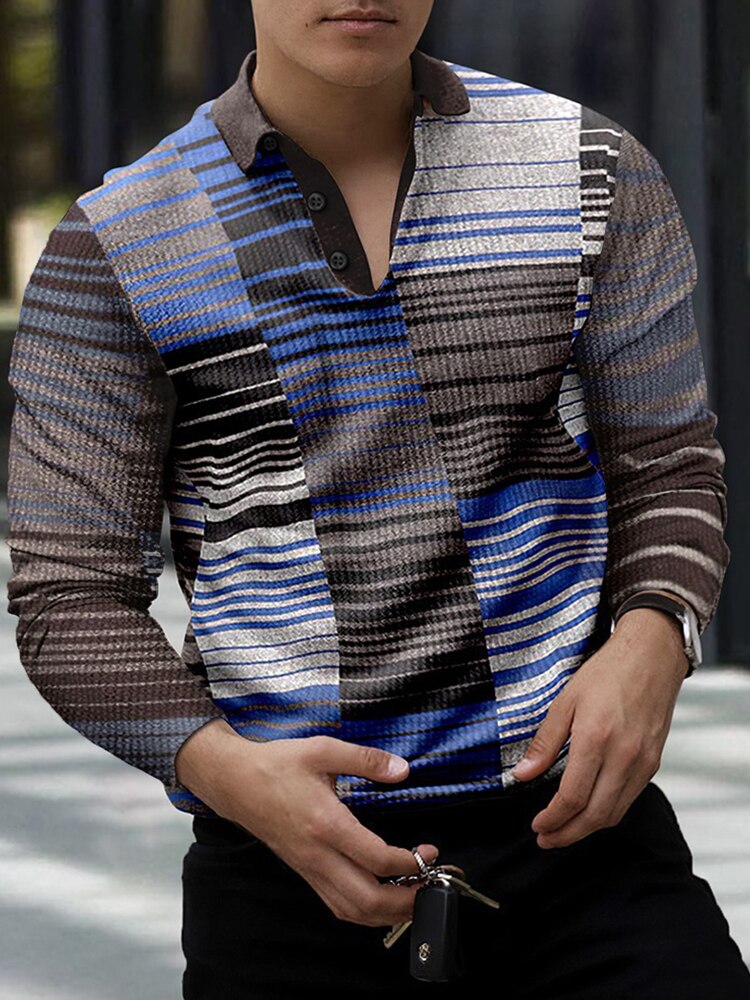 Spring Casual Printed Polo Shirts Men's Fashion Turn-down Long Sleeve Polo Shirt For Men New Autumn Buttoned Slim Fit Tops