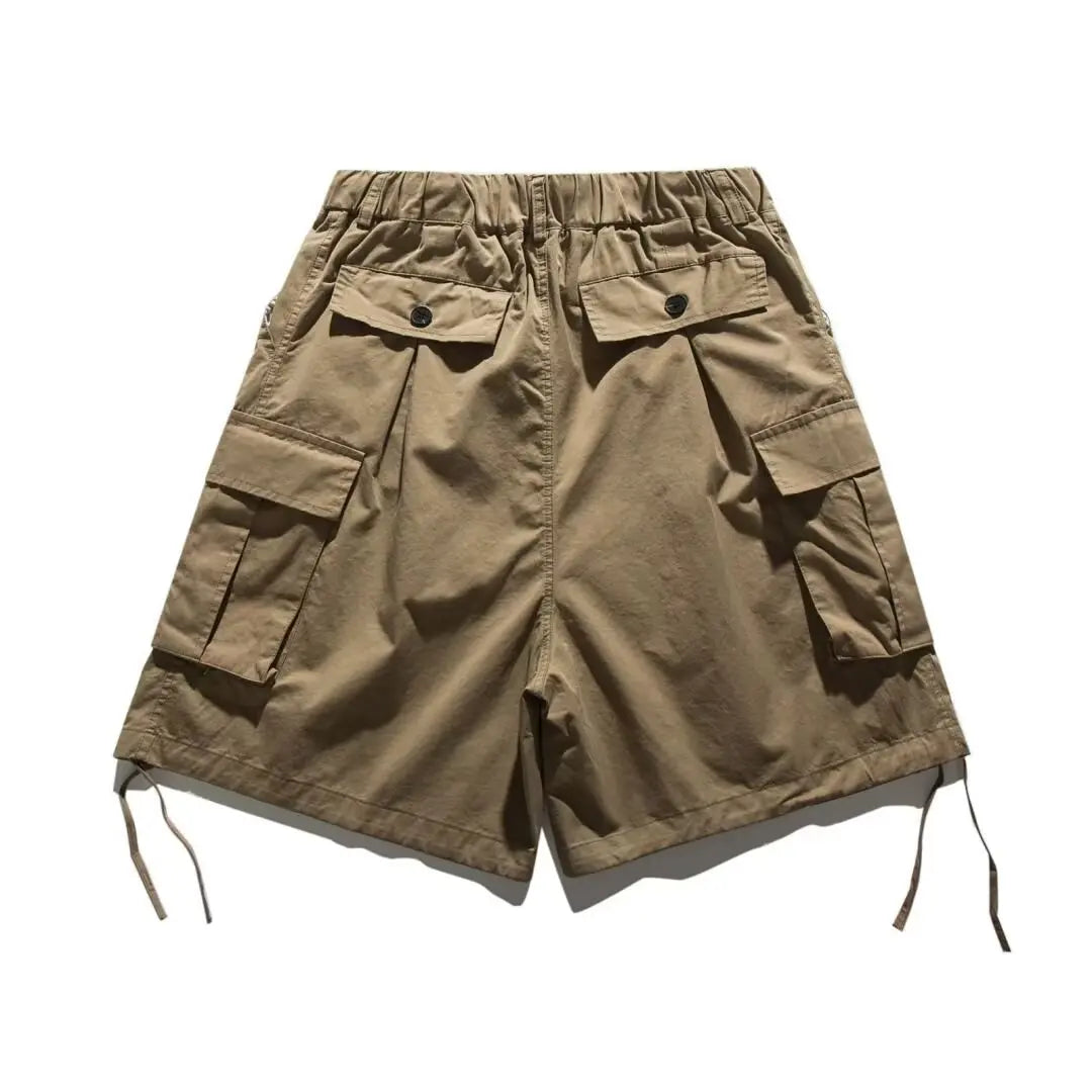 Japanese Summer Men Set Fashion Hooded Short Sleeved Shirt+Quick Drying Pockets Tooling Shorts 2-pcs Set Y2k Harajuku Trend Suit