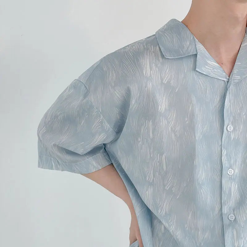 England Style Drape Ice Silk Shirts for Men Short Sleeve Summer Thin Print Loose Harajuku Casual Vintage Shirt Korean Fashion