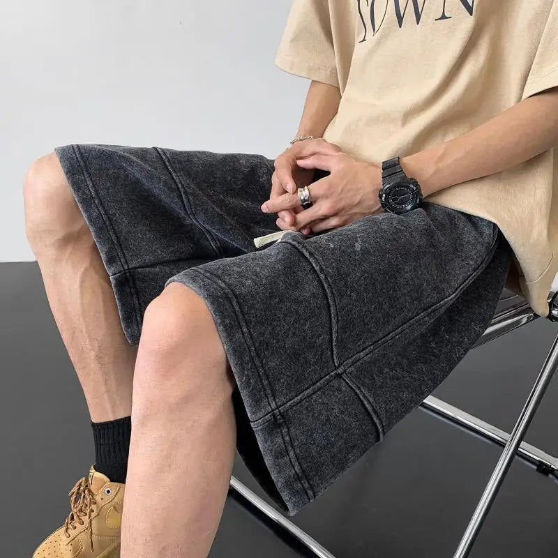 saferido Streetwear Washable Old Shorts Men's Fashion Brand Loose Summer American Casual Sports 5/4 Pants Large