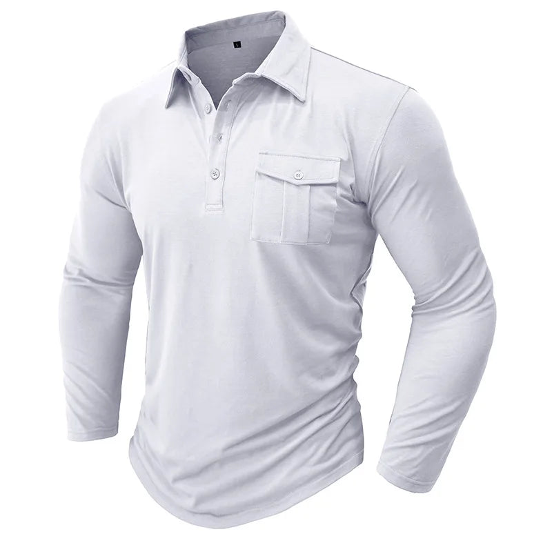 saferido New Spring Autumn Polo Shirt Men Solid Color Turn Down Collar Casual Tops Tees Mens Long Sleeve Polos Tops 60% Cotton Tshirt Man