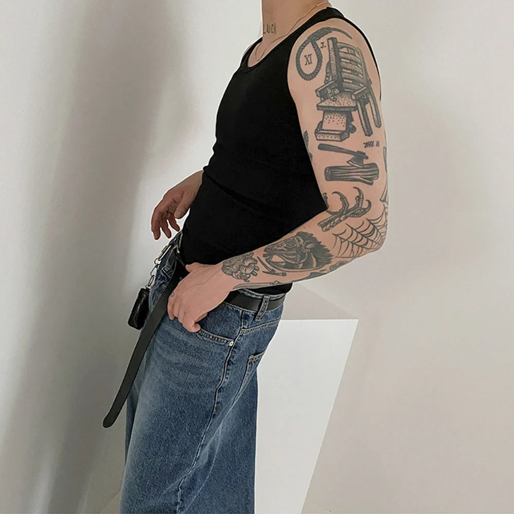 saferido American Sport Tank Top Tide Men's Summer Versatile Sleeveless T-shirt Fashion Solid Undershirts Fitness Cotton Bottoming Shirt