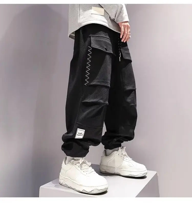 saferido Korean Cargo Pants Men Japanese Streetwear Oversize Sweatpants Harajuku Casual Joggers Kpop Trendy Trousers Hip Hop
