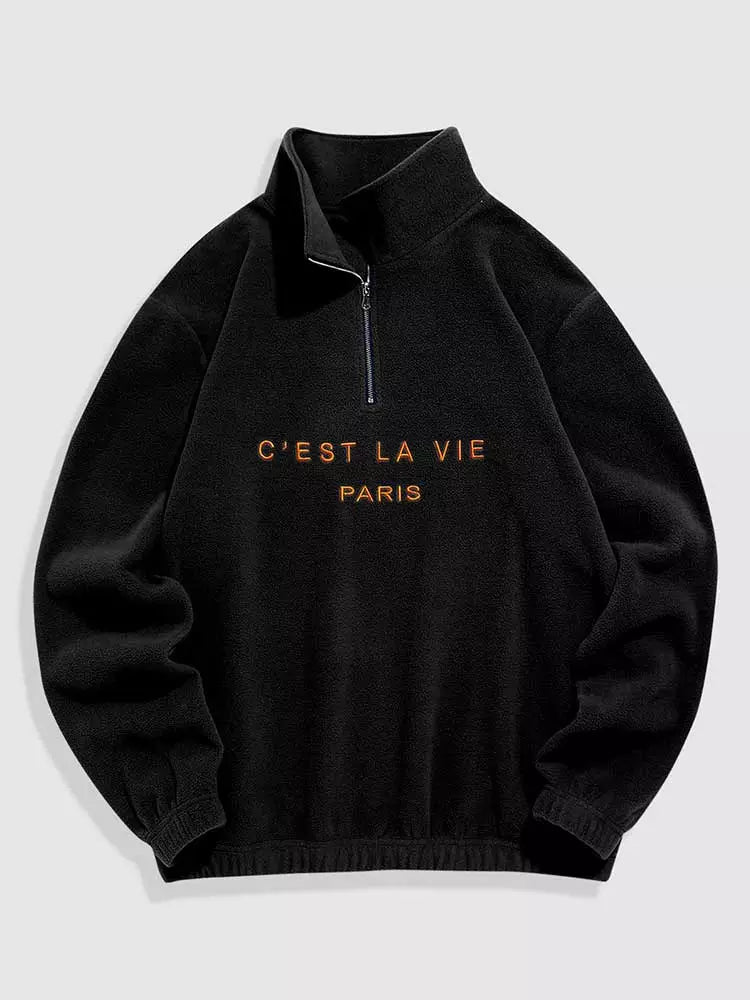 Hoodie for Men Fuzzy Polar Fleece Sweatshirt Letter Embroidered Turtleneck Streetwear Pullover Winter Unisex Zipper Sweats