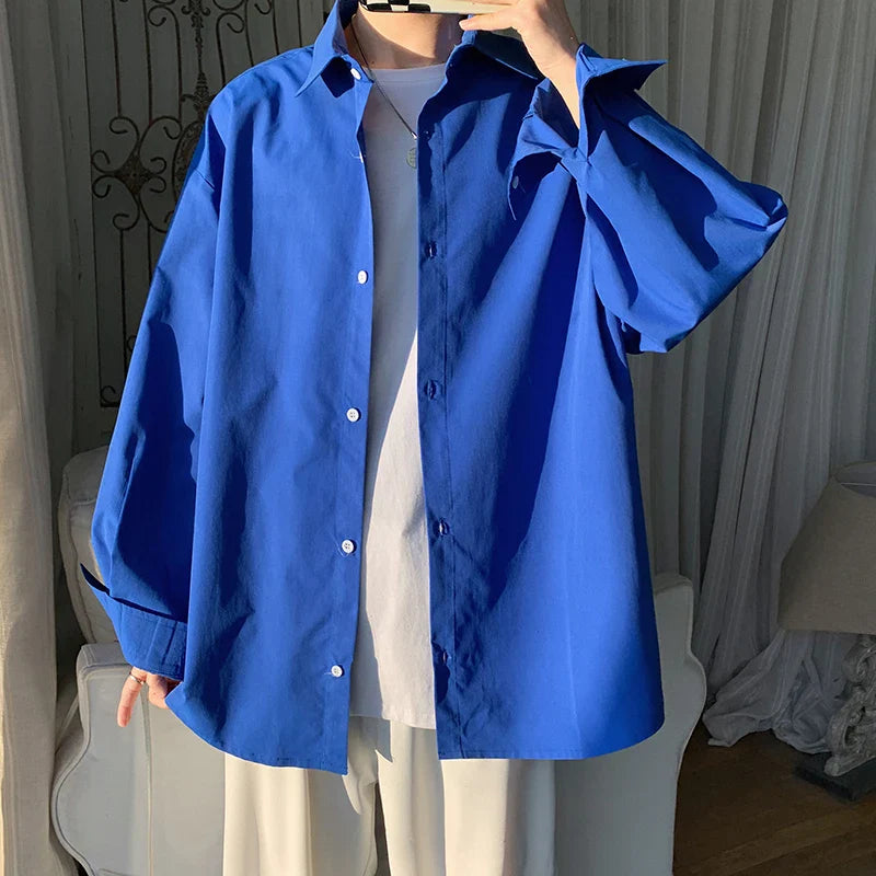 Solid Shirts Turn-down Collar Leisure Long Sleeve All-match Simple Korean Loose Single Breasted Comfortable Daily Men's Clothing