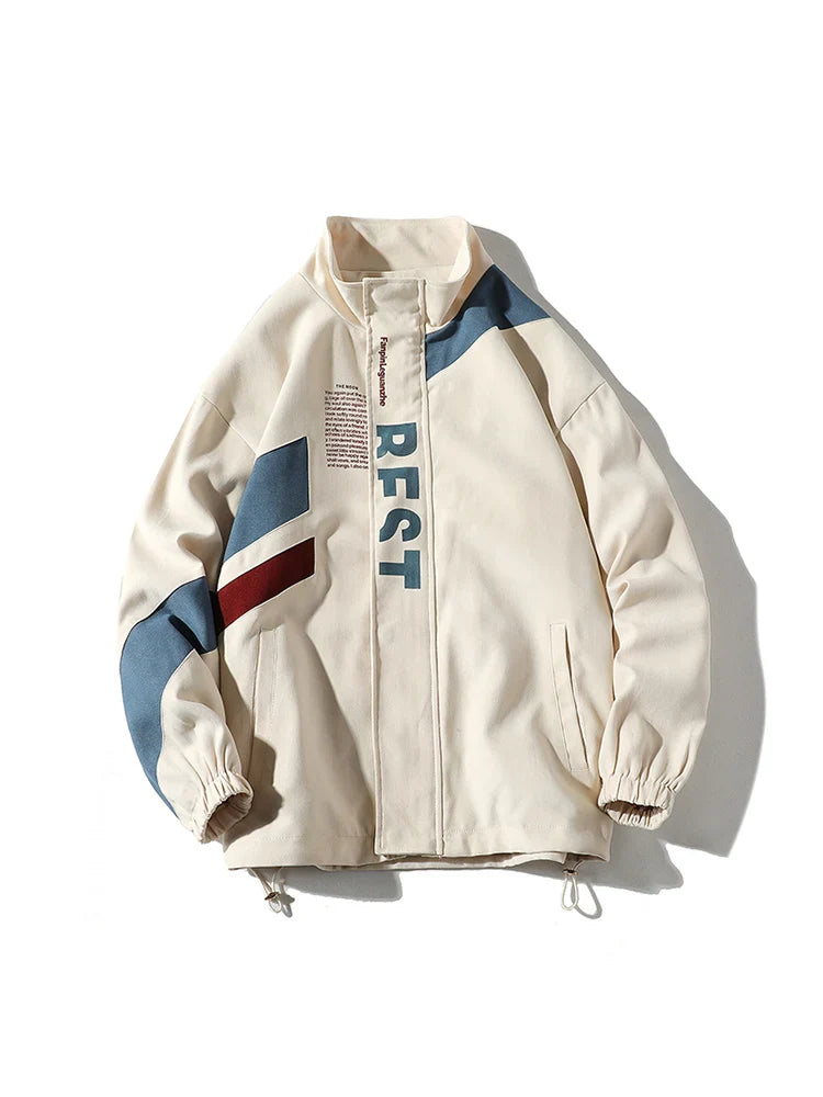 Patchwork Sports Jacket Men Hip Hop Street Loose Outwear Casual Turn Down Collar Jackets Trend Couples Coat New Male Jacket