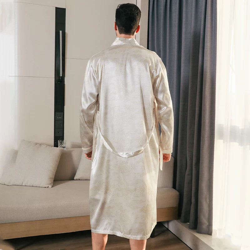 saferido Pajama men's spring and autumn silk thin style oversized pajamas long sleeved bathrobes ice silk bathrobes home clothing summer