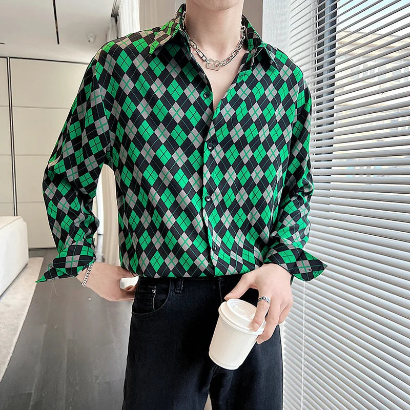 New Summer Men's Printed Shirts Oversized Clothing Casual Long Sleeve Striped Plaid Vintage Thin Draped Stretch Hawailan Blouses