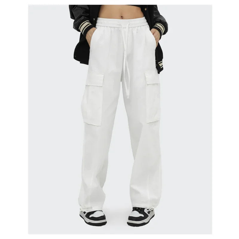 saferido Japanese Vintage Wide Leg Overalls Fashion Label Large Pocket Men's Leggings Casual Trousers for Men Women Sweatpants Joggers