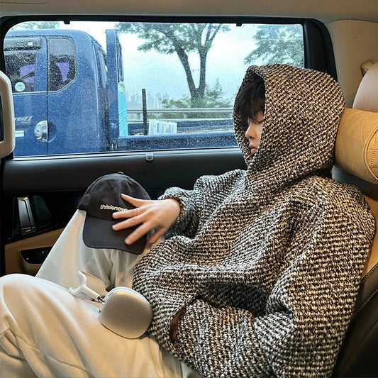 Autumn Clothing Men's Luxury Harajuku Texture Hooded Sweatshirt Casual Fashion Long Sleeve Vintage Pocket Hoodie