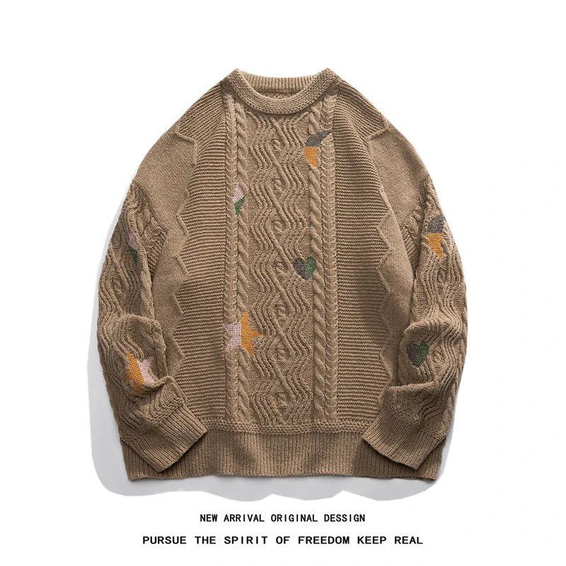 saferido Korean Style Round Neck Couple Sweater Autumn Winter New Men's Knitted Pullovers Embroidery Patterns Male Knitwear Clothing