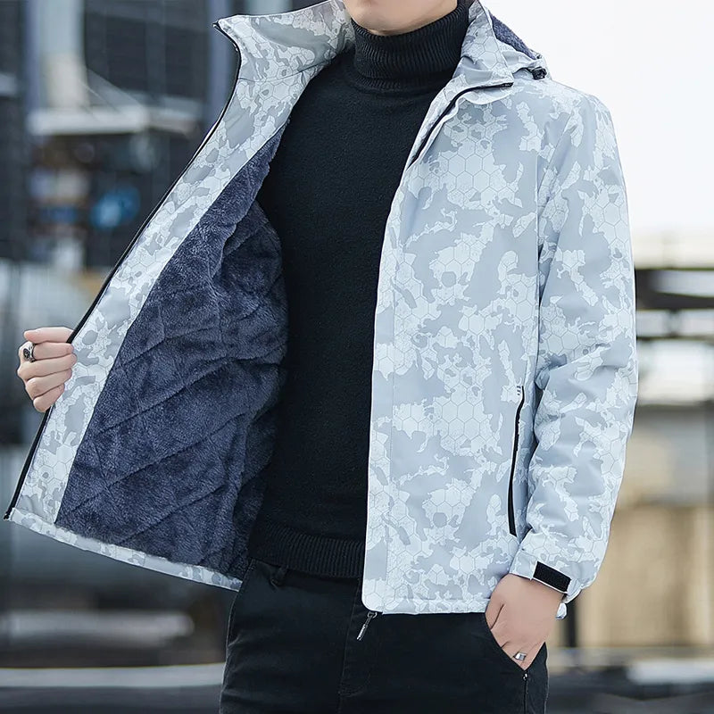 Mens Jackets Fleece Military Hooded Outwear Jacket Waterproof Thick Warm Jacket Men Casual Coats Male Clothing Windbreaker