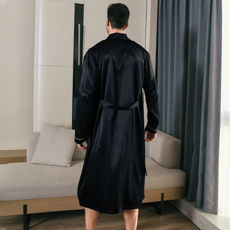 saferido Pajama men's spring and autumn silk thin style oversized pajamas long sleeved bathrobes ice silk bathrobes home clothing summer