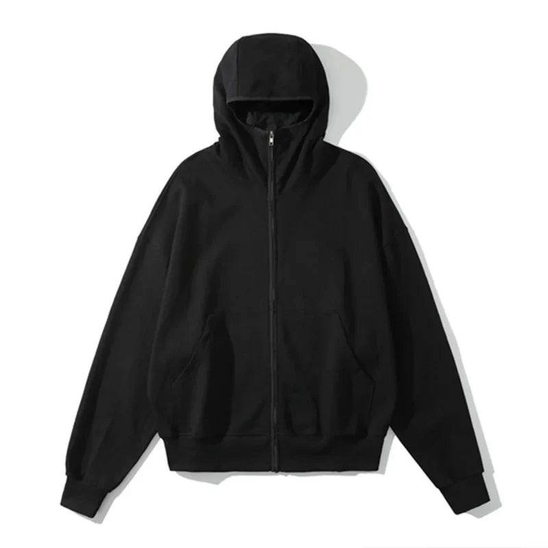 saferido Retro Streetwear Solid Color Zipper Hooded Jacket for Men Autumn and Winter Harajuku Black Gray Color Oversized Cardigan Hoodies