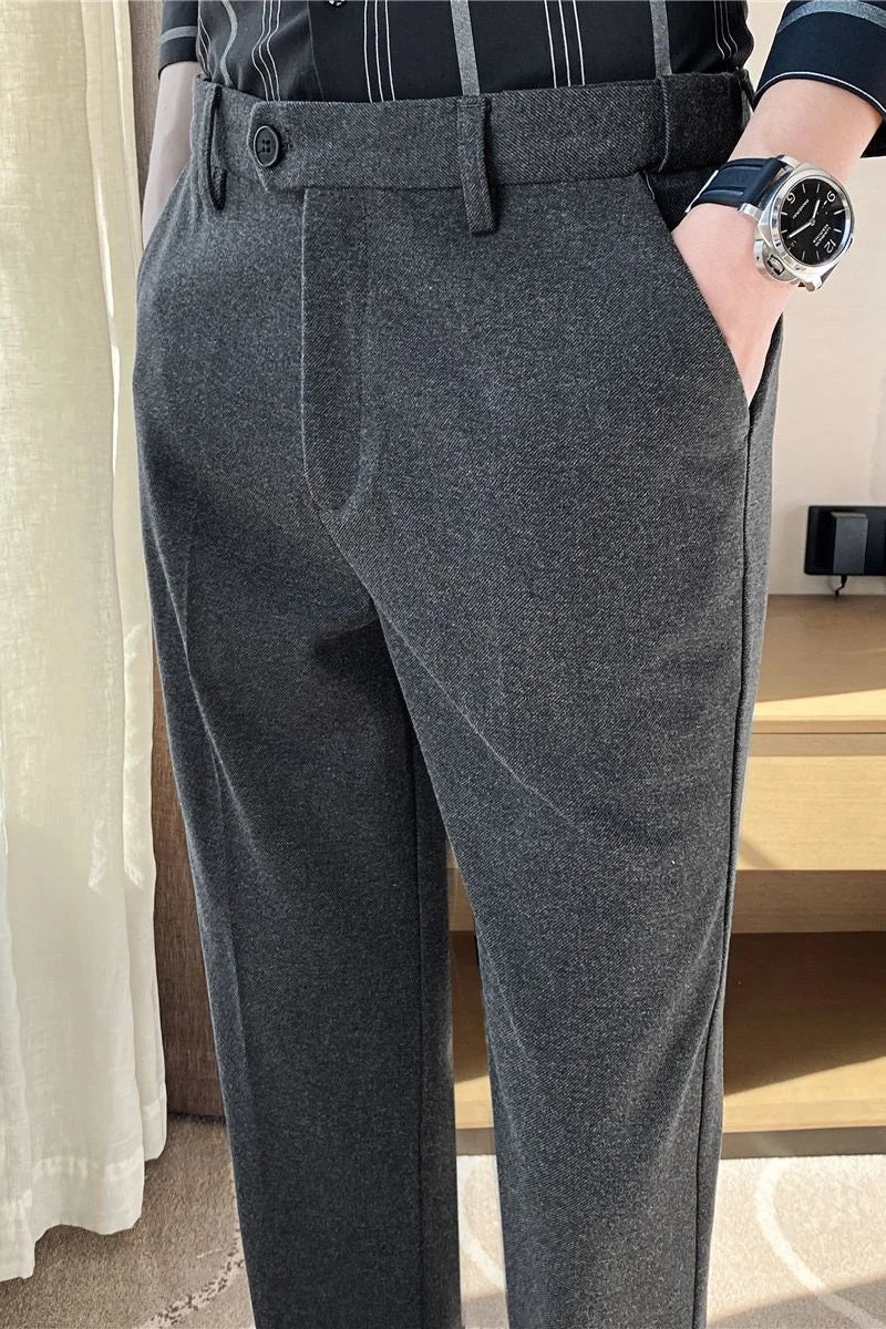 saferido Thick Men's Suit Pants Autumn Winter Brushed Woolen Loose Slim Solid Youth Pants Trend Casual Business Pencil Trousers Oversized