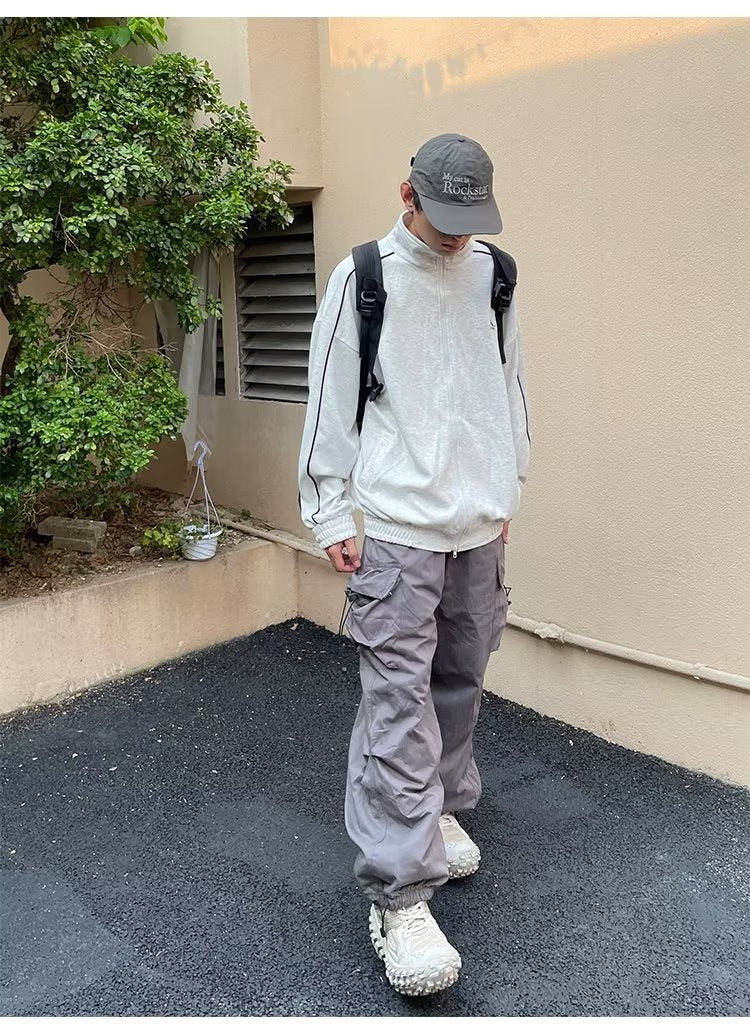 China-Chic straight tube multi pocket adjustable drawcord casual loose overalls men women ins style wide leg jogger pants