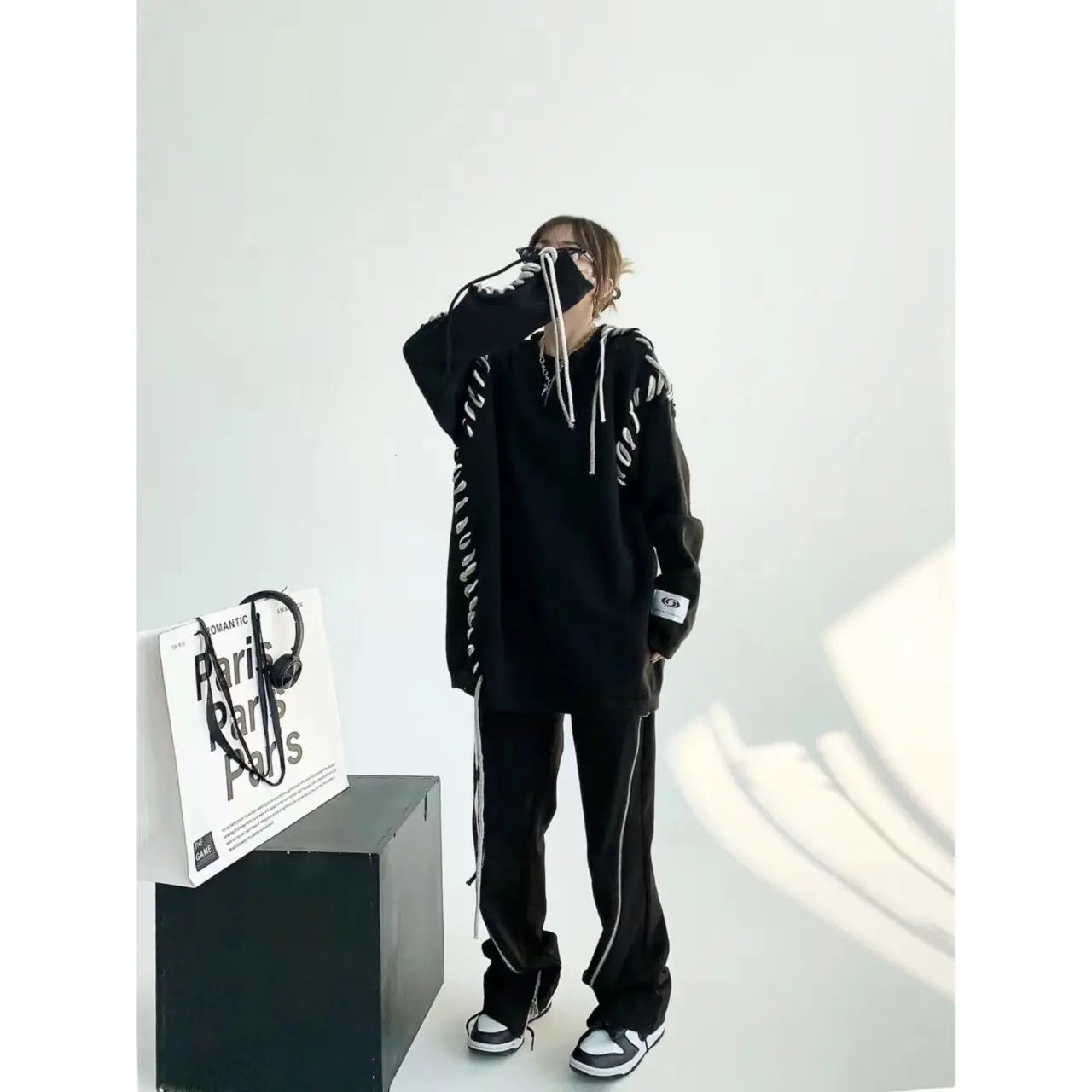 saferido Lace-Up Ribbon Loose Knit Sweater bf Oversized Pullover Women Man 2024 y2k clothing hiphop punk goth harajuku streetwear grunge