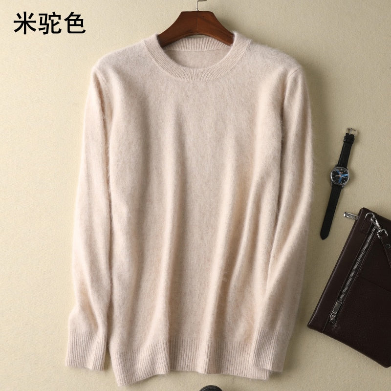 Men's 100% pure Mink Cashmere Sweater O-Neck Pullovers Knit Large Size Mink Sweater Winter New Tops Long Sleeve High-End Jumpers
