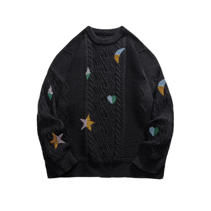 saferido Korean Style Round Neck Couple Sweater Autumn Winter New Men's Knitted Pullovers Embroidery Patterns Male Knitwear Clothing
