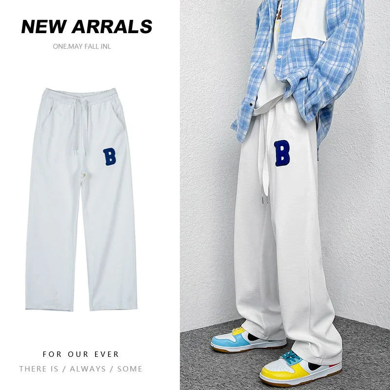saferido Mopping Casual Trousers Spring Summer Oversize Fashion Sports Loose Flocking Letters Simple Pants Straight Wide Leg Aweatpants