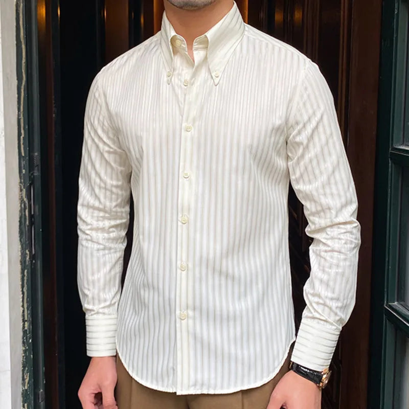 saferido Summer Retro Pointed Collar Striped Long-sleeved Shirt British Thin Versatile Casual Shirt Fashion Man Camisa Social Masculina