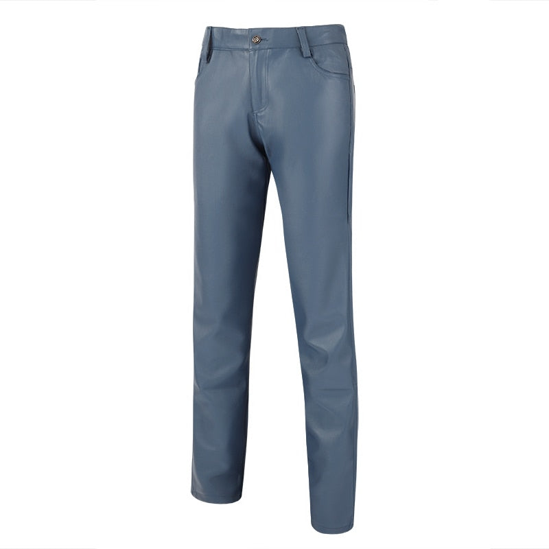 Brand Men Leather Pants Skinny Fit Elastic Style Fashion PU Leather Trousers Motorcycle Pants Thin Streetwear