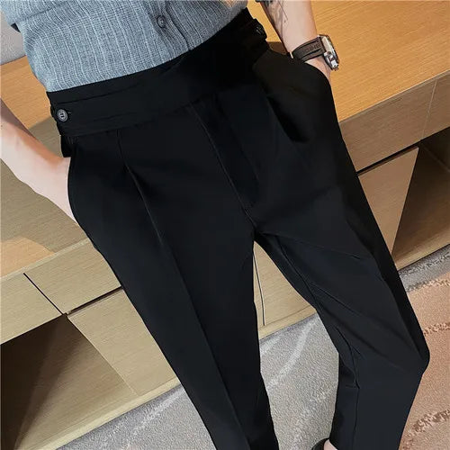 saferido Spring Summer New Fashion Drape High Waist Suit Pants Men Clothing Full Length Slim Fit Casual Straight Office Trousers 36