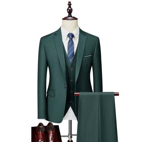 Men Slim Business Casual Suits Dress Three-piece Set Jacket Pants Vest / Male Wedding Groom Blazer Coat Trousers Waistcoat